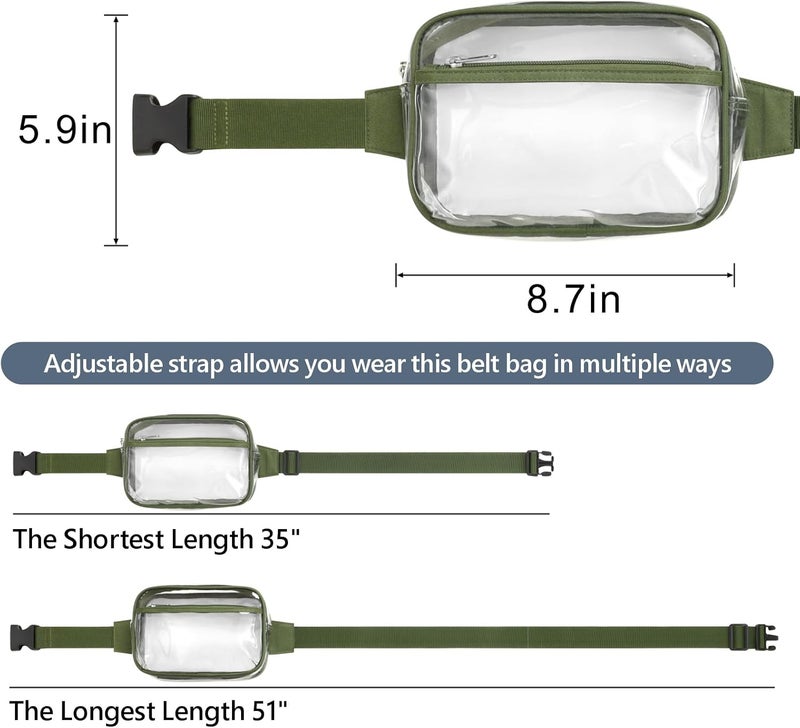 Veckle Clear Fanny Pack - Plus Size Only 35" - 51" Stadium Approved Clear Belt Bag for Women Transparent Waist Bag Crossbody for Sports Events, Concerts, Green - Image 4